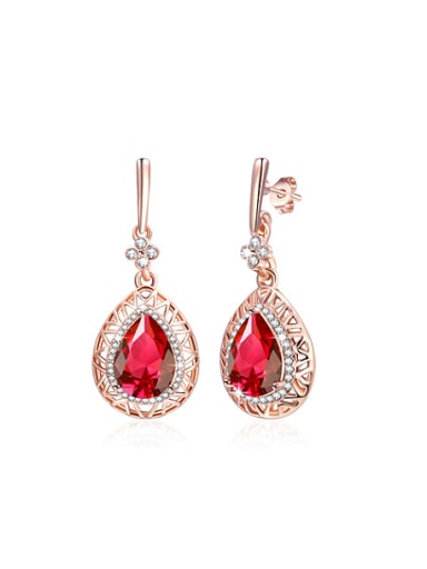 Women Red Water Drop Glass Stone Drop Earrings