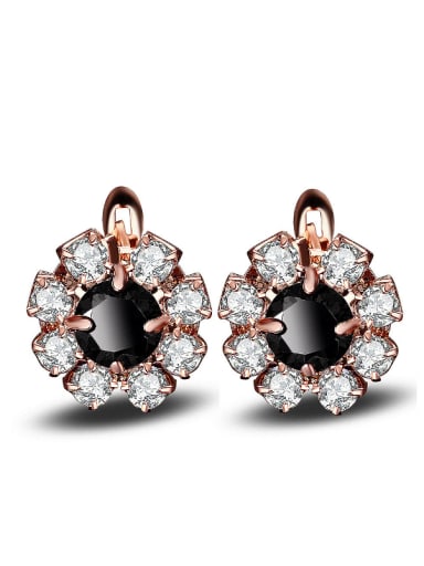 Flowers Zircons Fashionable Rose Gold Plated Stud Earrings