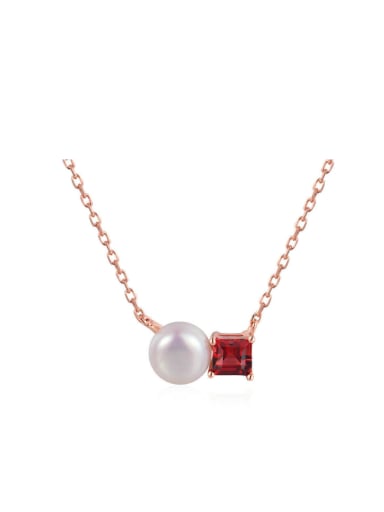 Natural Freshwater Pearl Red Garnet Rose Gold Plated Necklace