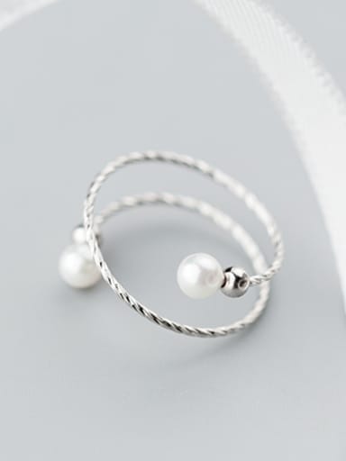 Elegant Multi-layer Design Artificial Pearl Silver Ring