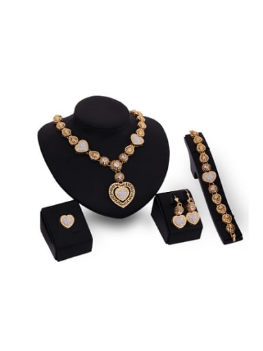 Alloy Imitation-gold Plated Classical style Rhinestones Heart-shaped Hollow Four Pieces Jewelry Set