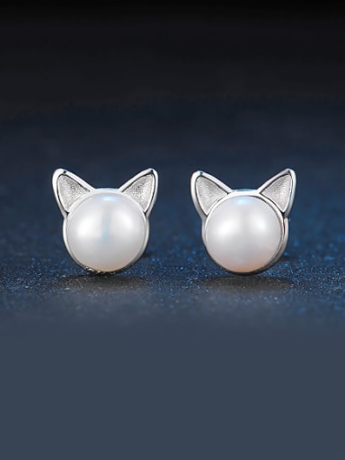 Simple White Imitation Pearl 925 Sterling Silver Stud Earrings