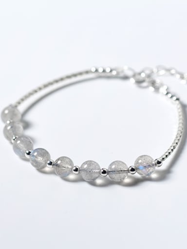 custom 925 Sterling Silver With Silver Plated Simplistic Charm and Moonstone crystal Add-a-bead Bracelets