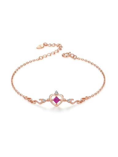 Heart-shape Natural Ruby Fashion Silver Bracelet