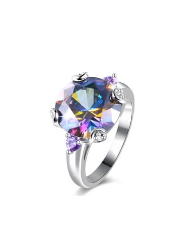 Colorful Platinum Plated Glass Stone Copper Ring