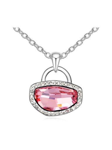 Simple Shiny austrian Crystals-covered Lock Pendant Alloy Necklace