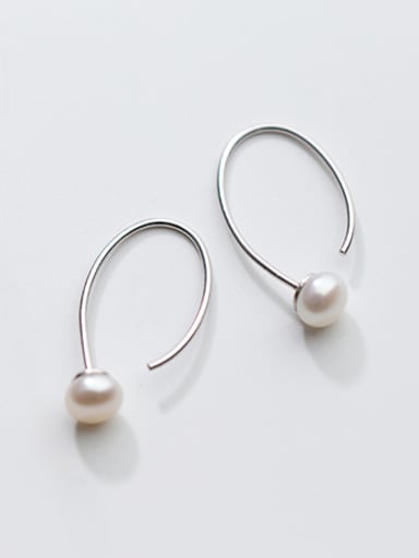 Personality Hollow Geometric Shaped Pearl Silver Drop Earrings