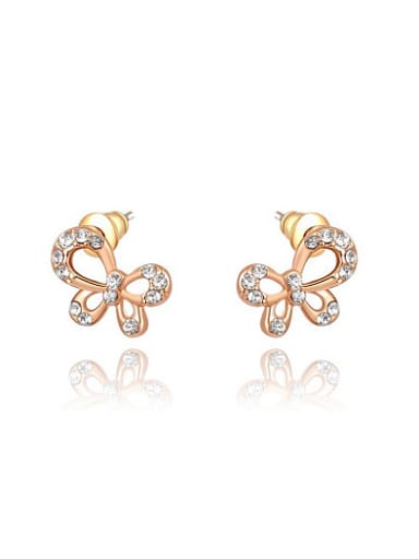 Rose Gold Plated Bowknot Shaped Crystal Earrings