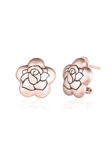 Fashion Rose Gold Plated Flower Shaped Stud Earrings