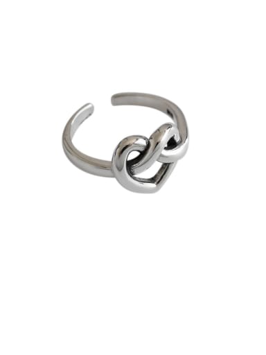 925 Sterling Silver With Platinum Plated Simplistic Hollow Heart Free Size Rings