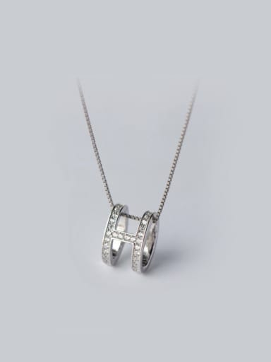 S925 Silver H Letter shaped Oval Necklace