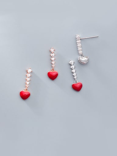 925 Sterling Silver With Platinum Plated Cute Heart Stud Earrings
