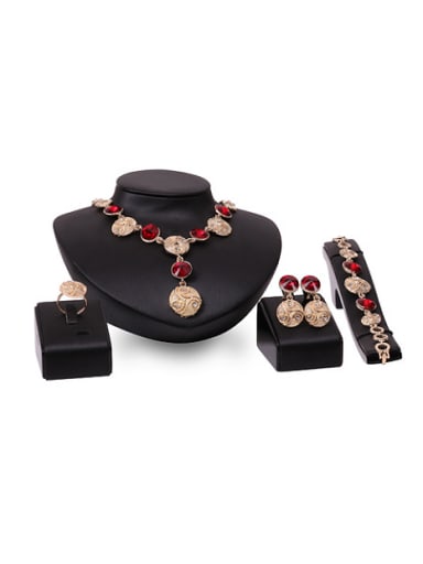 Alloy Imitation-gold Plated Fashion Artificial Stones Round shaped Four Pieces Jewelry Set