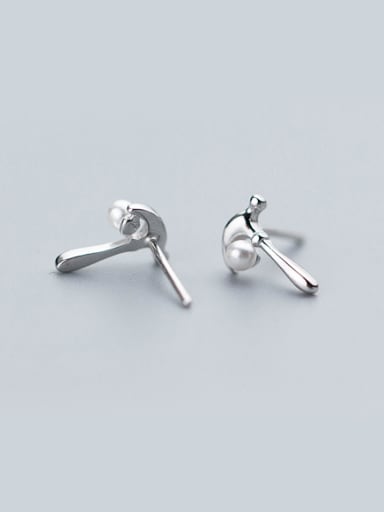 Creative Hammer Shaped Artificial Pearl S925 Silver Stud Earrings