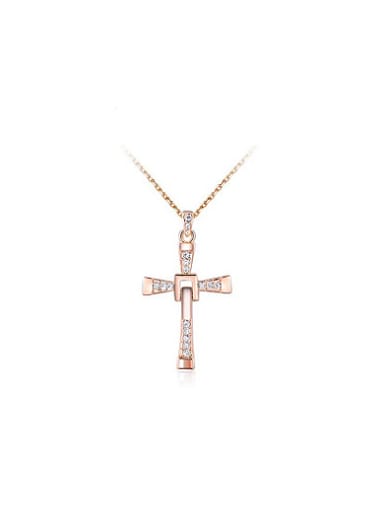 Exquisite Rose Gold Plated Cross Crystal Necklace