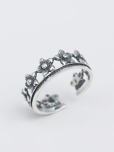 Retro Silver Opening Flowery Ring