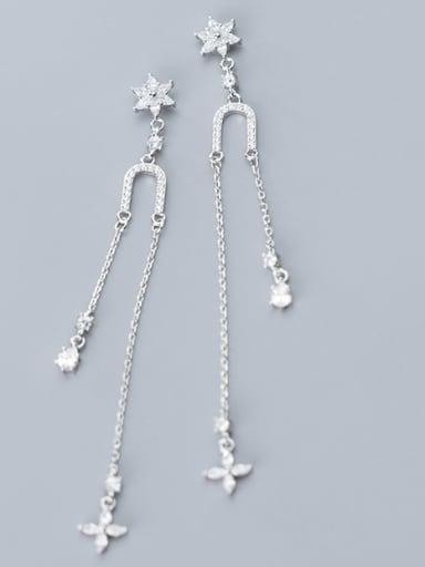 925 Sterling Silver With Platinum Plated Fashion Flower Drop Earrings