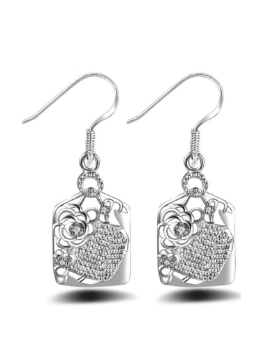 Rectangle Shaped Drop Earrings White Gold Plated