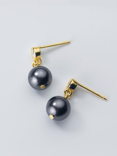 All-match Gold Plated Black Artificial Pearl Drop Earrings