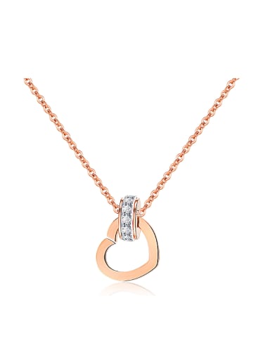 Simple Hollow Heart Rhinestones Titanium Necklace