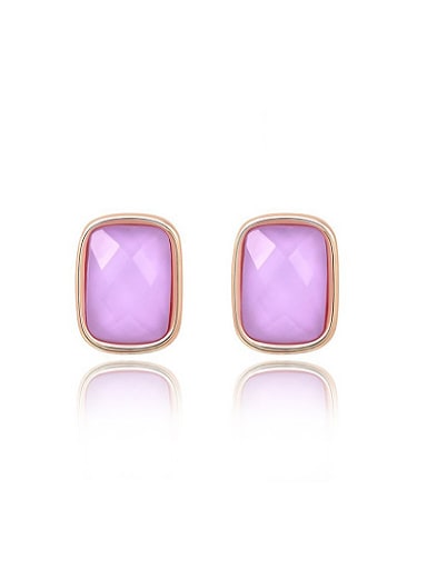 Pink Square Shaped Austria Crystal Stud Earrings