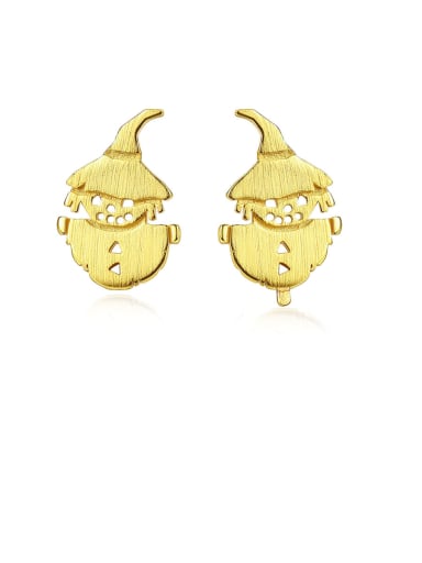 925 Sterling Silver With Gold Plated Cute Scarecrow  Stud Earrings