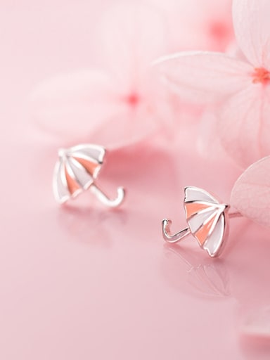 925 Sterling Silver With Silver Plated Cute Umbrella Stud Earrings