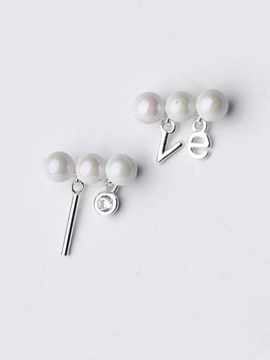Elegant Asymmetric Pearl Monogrammed Shaped Stud Earrings