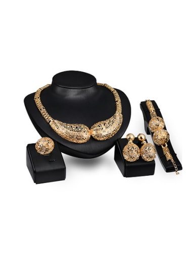 Alloy Imitation-gold Plated Fashion Rhinestones Hollow Four Pieces Jewelry Set
