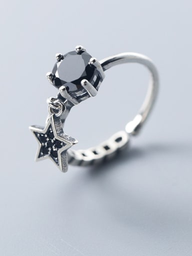Thai Silver With Antique Silver Plated Personality Star Band Rings