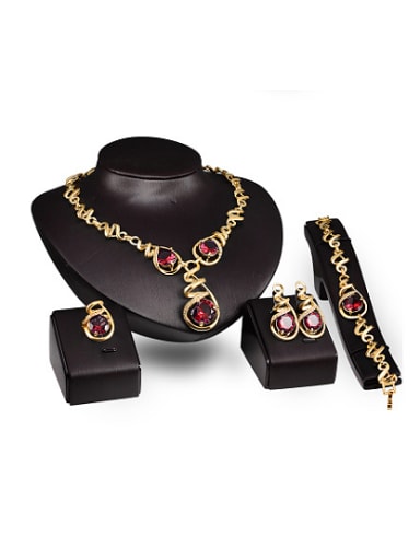 Alloy Imitation-gold Plated Vintage style Artificial Ruby Four Pieces Jewelry Set