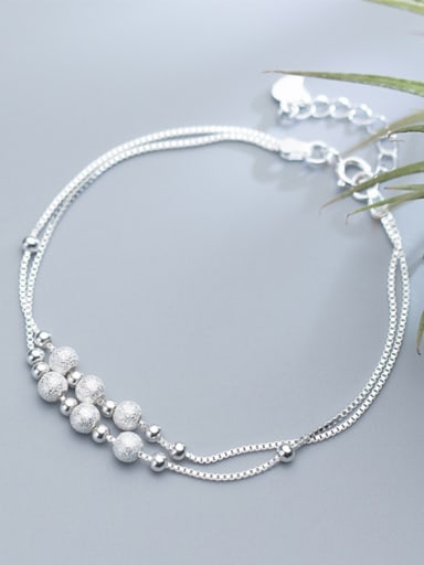 Adjustable Double Layer S925 Silver Frosted Beads Bracelet