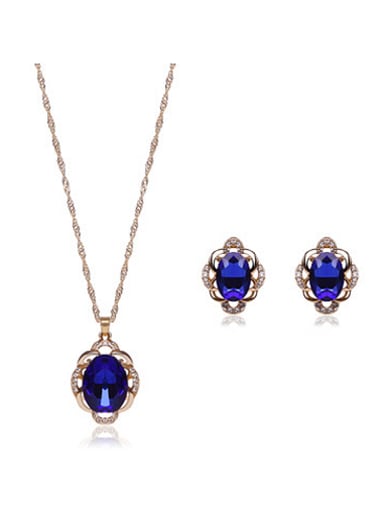 Alloy Imitation-gold Plated Fashion Oval Stone Two Pieces Jewelry Set