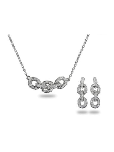 Exquisite 18K White Gold Plated Round Zircon Two Pieces Jewelry Set