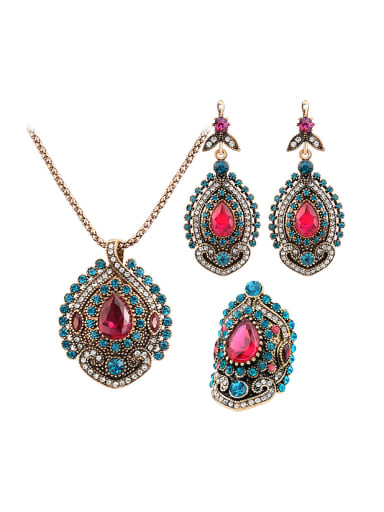custom Retro Noble style Pink Resin stones Cubic Crystals Alloy Three Pieces Jewelry Set
