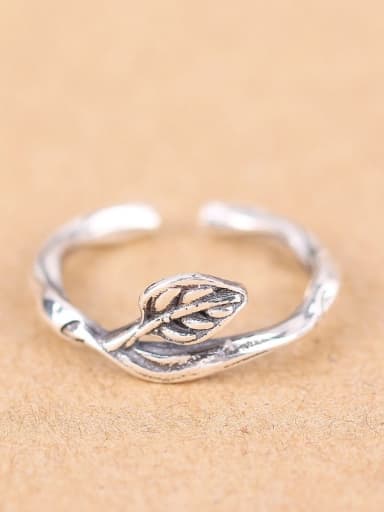 Retro Leaf Silver Opening Ring