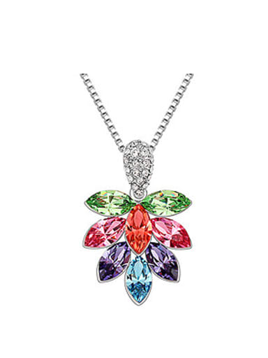 Fashion Marquise austrian Crystals Flowery Pendant Alloy Necklace