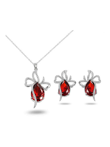 Noble Red Butterfly Shaped Zircon Two Pieces Jewelry Set