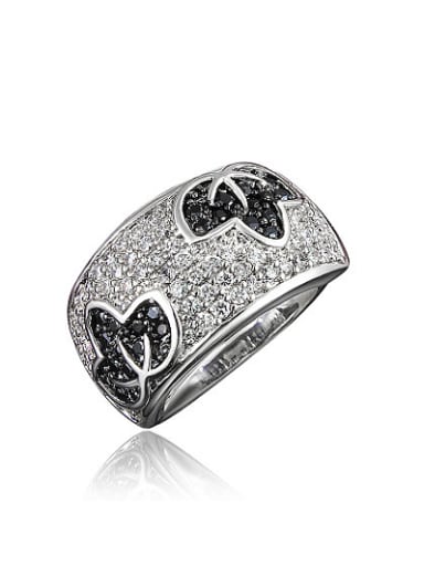 Women Exquisite Platinum Plated Leaf Shaped Zircon Ring