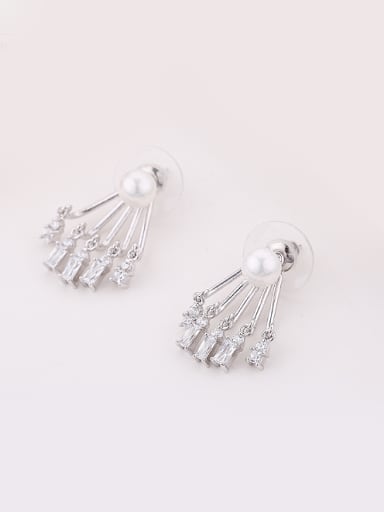 Fashion Imitation Pearl White Zirconias Copper Stud Earrings