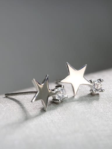 Simple Star Tiny Cubic Zircon 925 Silver Stud Earrings