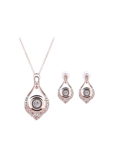 Alloy Rose Gold Plated Fashion Rhinestone Water Drop shaped Two Pieces Jewelry Set