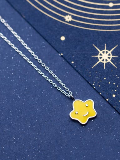 925 Sterling Silver With Silver Plated Cute Smiley Star Necklaces