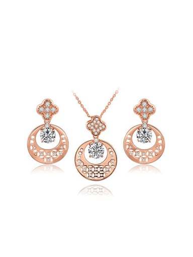 Creative Rose Gold Plated Geometric Shaped AAA Zircon Two Pieces Jewelry Set