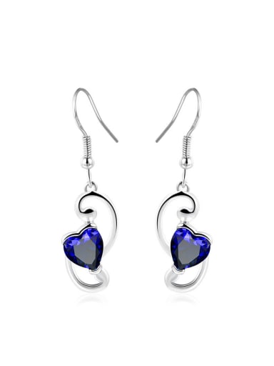 Women Blue Heart Shaped Glass Bead Stud Earrings