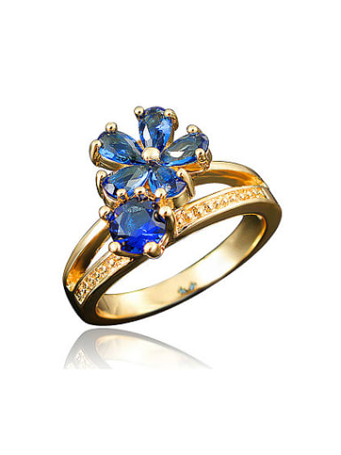 Shimmering 18K Gold Plated Blue Flower Shaped Zircon Ring