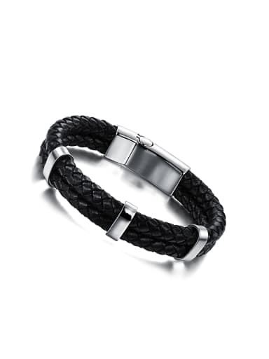 Simple Titanium Woven PU Chain Men Bracelet