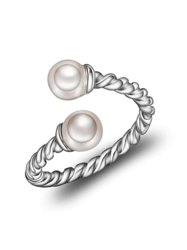 Retro style Artificial Pearls 925 Thai silver Opening Ring