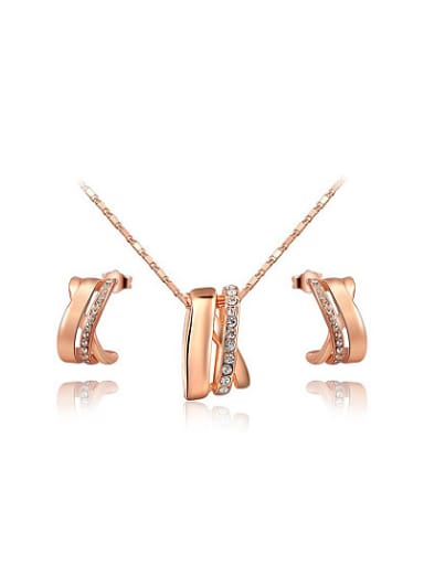 Exquisite Rose Gold Plated Geometric Shaped Crystal Two Pieces Jewelry Set