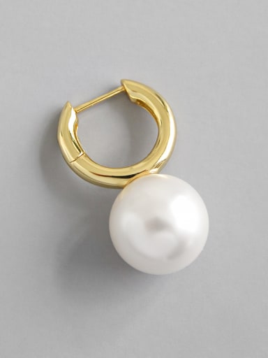 925 Sterling Silver With Artificial Pearl Simplistic Single  Round Clip On Earrings
